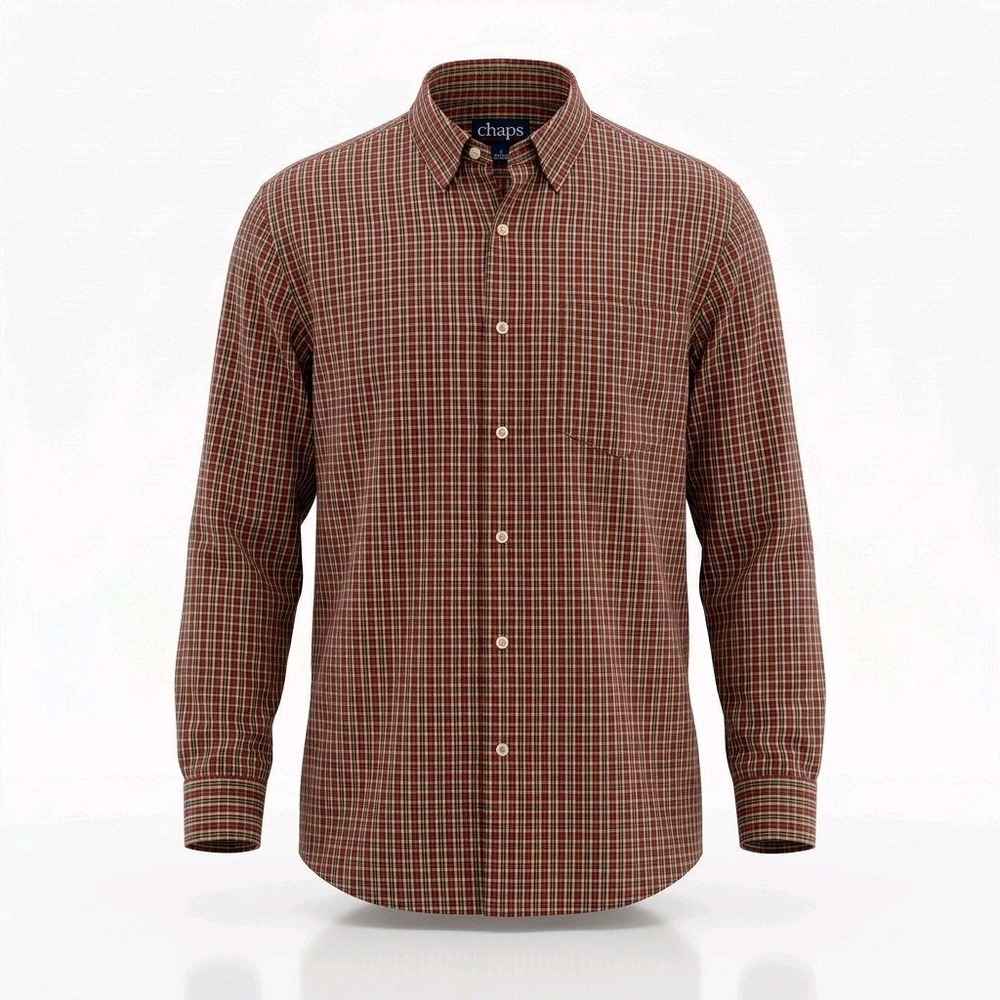 BKE Mens Plaid Button Up Shirt Red Brown Tan Cotton Long Sleeve 11695AM Size‎ L
